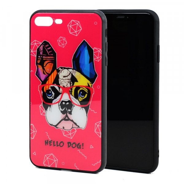 Wholesale iPhone 8 Plus / 7 Plus Design Tempered Glass Hybrid Case (Hello Dog)